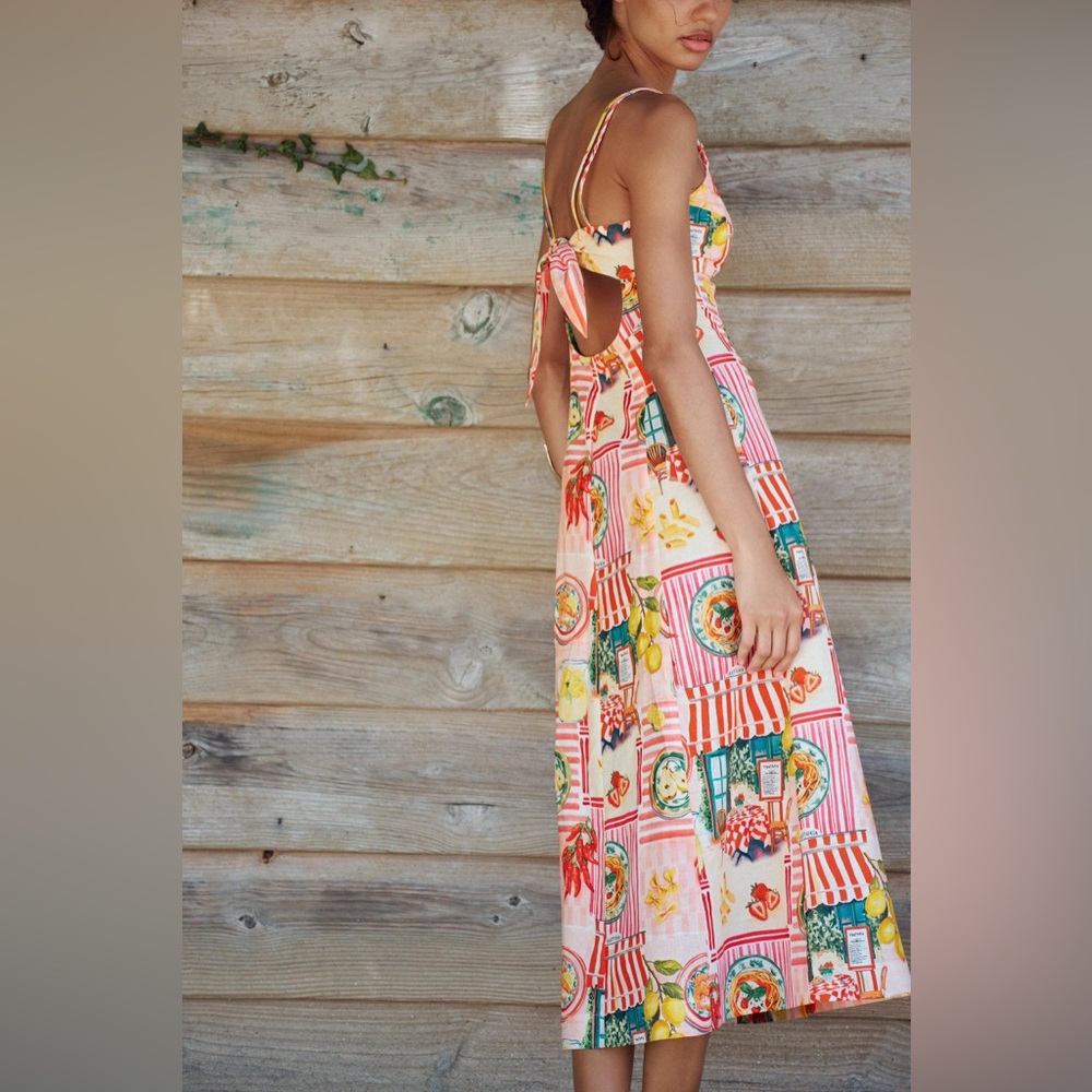 Zara PATCHWORK PRINT LINEN MIDI DRESS - Picture 4 of 9